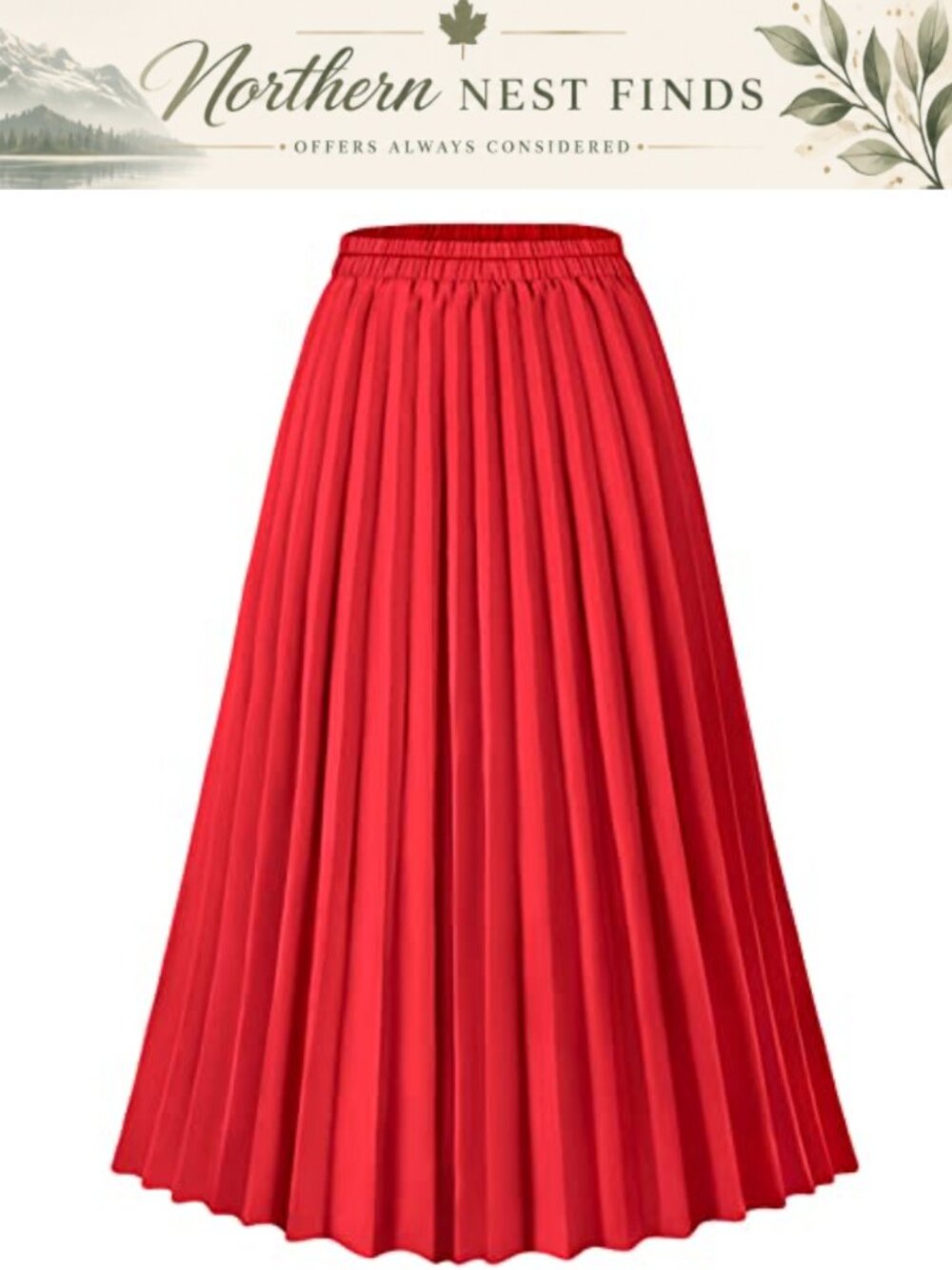 Women's High Waisted Pleated A-Line Midi Maxi Skirt